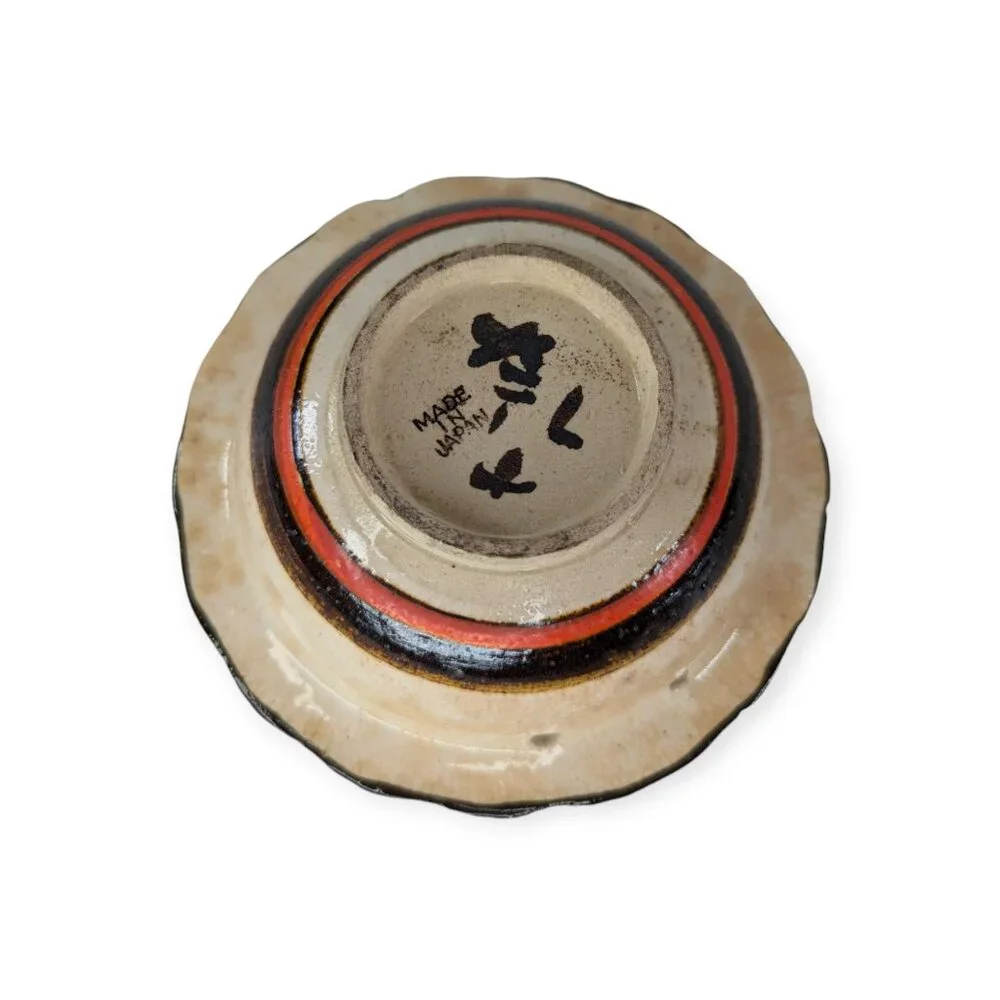 Vintage Japanese Stoneware Bowl w/ 3 Holes Noodle Bowl Ripple Rim